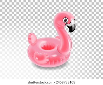 3D rosa Flamingo. Aufblasbarer realistischer Schwimmbadring. Tropischer Vogel schwimmt. Baderöhre, Sommerstrand Ozeanurlaubsspielzeug, Vektorillustration