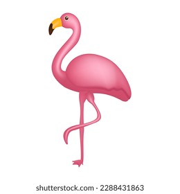 3d pink flamingo vector illustration isolated on white background.