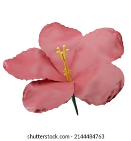 3D pink flower with five pink petals and a yellow center, 3d Render
