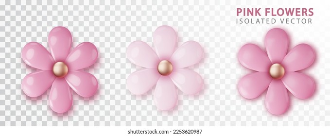 3D Pink flowers realitick isolated. Flower blossom sakura. Design spring tree illustration