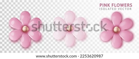 3D Pink flowers realitick isolated. Flower blossom sakura. Design spring tree illustration