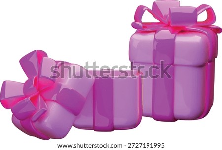 3D pink gift box with ribbon bow vector composition. Render festive surprise close and open boxes isolated. Realistic volume holiday decoration, birthday or wedding present. Glossy packages wrapping