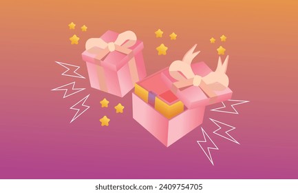 3D pink gift boxes and bow birthday celebration concept merry new year and merry christmas.3d goal for technology,online social media usage illustration.