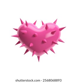 3D pink glossy heart with sharp spikes and thorns. Isolated vector for Valentine's Day, love, romance, wedding, and holiday decor. Ideal for cards, banners, posters, and social media design