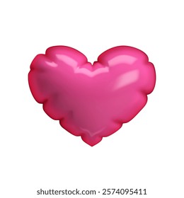 3D pink glossy inflatable heart resembling a balloon or bubble with a smooth surface. Isolated vector in Y2K style for Valentine's Day, weddings, love designs, party decor, and digital projects