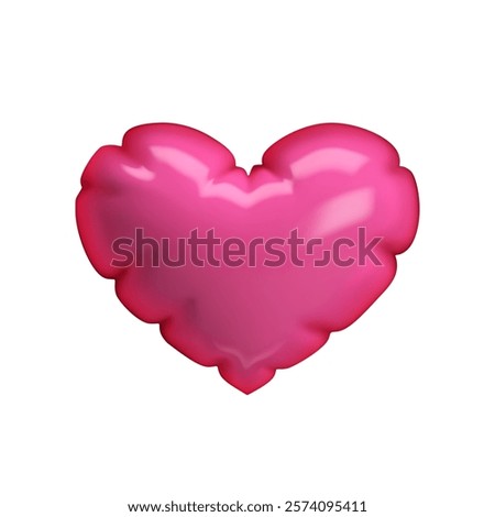 3D pink glossy inflatable heart resembling a balloon or bubble with a smooth surface. Isolated vector in Y2K style for Valentine's Day, weddings, love designs, party decor, and digital projects