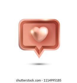 3d Pink Gold heart icon. Vector illustration.