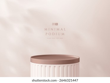 3D pink gold round podium background with natural light in luxury style. Abstract geometric composition minimalist design. Studio display showroom product pedestal, Fashion stage showcase mockup scene