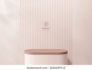 3D pink gold round podium background with serrated pattern background. Abstract geometric composition minimalist design. Studio display showroom product pedestal, Fashion stage showcases mockup scene.
