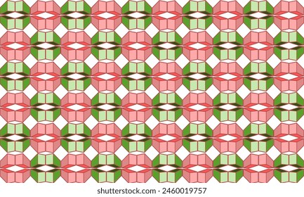 3D Pink and green block and white geometric pattern, Diagonal Chess Tile Diagonal Chess pink green Tile, pink stair on white background seamless repeat pattern, replete design for fabric printing