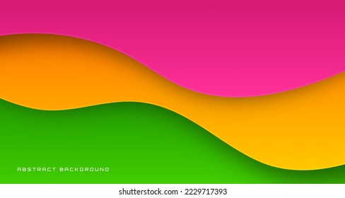 3D pink green geometric abstract background overlap layer on bright space with waves decoration. Graphic design element wavy style concept for banner, flyer, card, brochure cover, or landing page