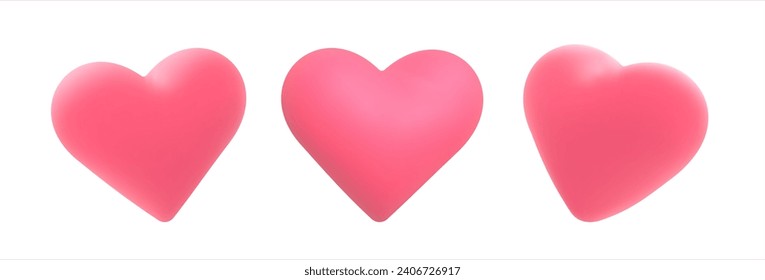 3d pink heart in different projection, isolated on transparent background. For decoration for Valentine's Day and Mother's Day. Vector illustration
