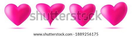 3d pink heart icon set. Valentines day card. Symbol of love. Valentine  banner design element. Vector illustration.