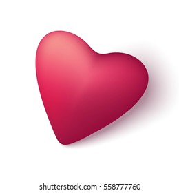 3d pink heart isolated on white. Valentines Day Red Sweet Balloon Heart. Vector illustration