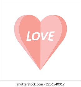 3d pink heart with love lettering on white background