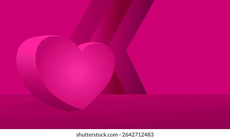 3D pink heart on abstract background with copy space – love and Valentine’s banner vector illustration