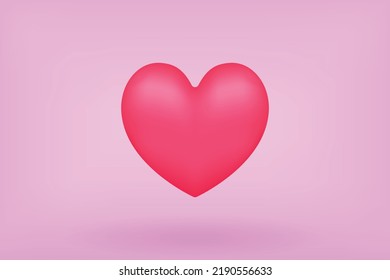 3d pink heart render minimal icon. Vector illustration isolated on pastel pink background