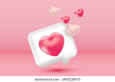 3d pink heart white speech bubble social media notification isolated placed on a pink background
