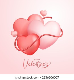 3d pink hearth shape connected valentine's day concept greeting card social media