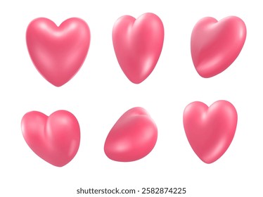 3d pink hearts realistic vector icon set. Isolated.