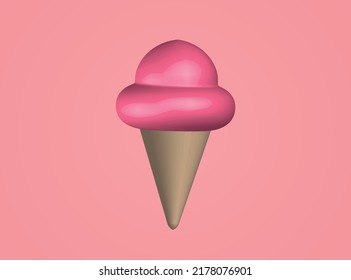 3d pink ice cream isolated on a pastel pink background.