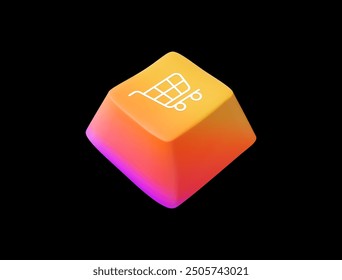 3D pink keyboard button. Vector illustration of a yellow keyboard web button on a white isolated background. Cart icon for quick shopping, marketing design. 3D render Interface icon.