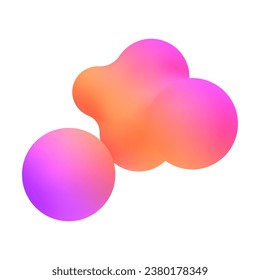 3d pink liquid blobs set. Abstract colored spheres in flight. Vector realistic render of bubbles on an isolated white background. Illustration of lava lamp elements in y2k style.