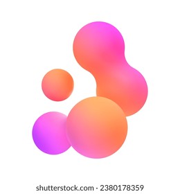 3d pink liquid blobs set. Abstract colored spheres in flight. Vector realistic render of bubbles on an isolated white background. Illustration of lava lamp elements in y2k style.