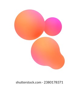 3d pink liquid blobs set. Abstract colored spheres in flight. Vector realistic render of bubbles on an isolated white background. Illustration of lava lamp elements in y2k style.