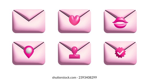 Iconos de 3d sobres de correo rosa envuelven la ilustración vectorial.