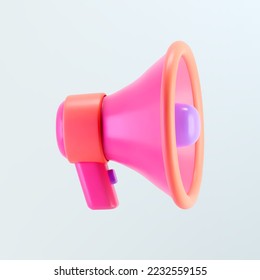 3d pink megaphone icon isolated on gray background. Render of loudspeaker for announce attention, promotion, hiring, sale and marketing concept. Render 3d cartoon simple vector illustration