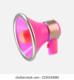 3d pink megaphone icon isolated on gray background. Render of loudspeaker for announce attention, promotion, hiring, sale and marketing concept. Render 3d cartoon simple vector illustration