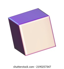 3D-rosa Metall Neon Farbverlauf Würfel Formen machen. Abstraktes Vektorelement. Futuristische irideszierende holografische isometrische Box.
