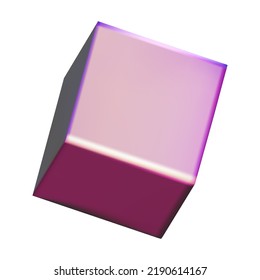 3d pink metal neon gradient cube shapes render. Vector abstract element. Futuristic iridescent holographic isometric box.