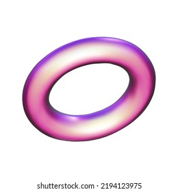 3d pink metal neon gradient cone render. Vector abstract donut element. Futuristic iridescent holographic isometric shape