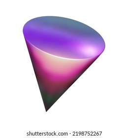 3d pink metal neon gradient cone render. Vector abstract trianglular form. Futuristic iridescent holographic isometric shape.