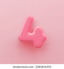 3D Pink number 4 with a glossy surface on a pink background.