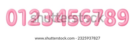 3d pink numbers from 0 to 9. A set of pink plastic volumetric numbers 0, 1, 2, 3, 4, 5, 6, 7, 8, 9 with highlights. Collection of realistic volume rendering figures. Vector illustration
