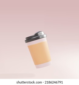 3d pink paper coffee cup. Vector illustration. 