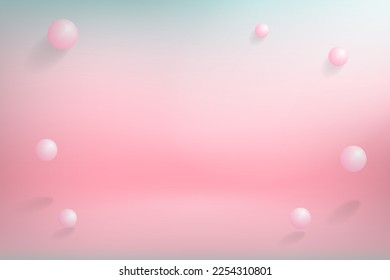 3d Pink pastel interior studio background with bright pink bubbles. Empty Pastel Pink room. Vector Illustration. EPS 10