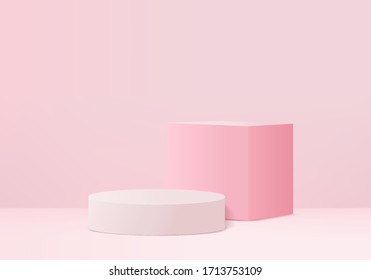 3D pink pastel valentine product Podium on background vector platform. minimal geometry concept. Pink studio 3d stand platform. Business marketing presentation stage. 3D pink stage valentine render