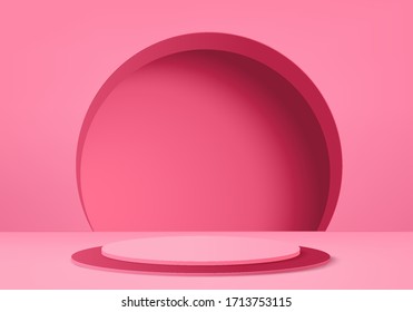 3d pink pastels podium winner background vector. Bright pastel podium or pedestal backdrop. winner minimal design.  3D pink pedestal winner. Stage bright for awards. 3D pink pastels rendering
