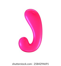 3d pink plastic bubble letter J in y2k style isolated on a white background. Render of 3d cartoon balloon liquid alphabet with neon plastic effect in 90s style. 3d vector modern typography font