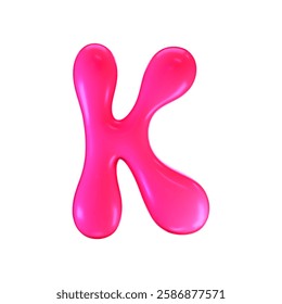 3d pink plastic bubble letter K in y2k style isolated on a white background. Render of 3d cartoon balloon liquid alphabet with neon plastic effect in 90s style. 3d vector modern typography font