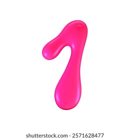 3d pink plastic bubble number 1 in y2k style isolated on a white background. Render of 3d cartoon balloon liquid figure with neon plastic effect, trendy 90s style. 3d vector modern typography numeral