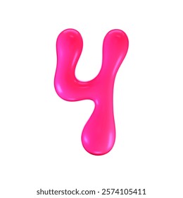 3d pink plastic bubble number 4 in y2k style isolated on a white background. Render of 3d cartoon balloon liquid figure with neon plastic effect, trendy 90s style. 3d vector modern typography numeral