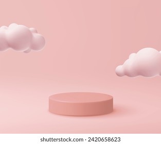 3D-rosa Podium und minimale Cloud-weiße Szene, Himmel und Himmel Konzept für Produktwerbung mit Kopienraum. Tube Podestal minimalistische trendige Vorlage. 3D-Rendering-Muster Vektorgrafik.