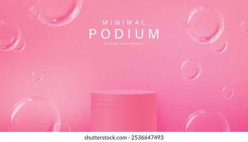 3D pink podium set background with pink and shadow. Abstract geometric composition in minimalist design. 3D studio display showroom product pedestal, Fashion stage showcase mockup scene.