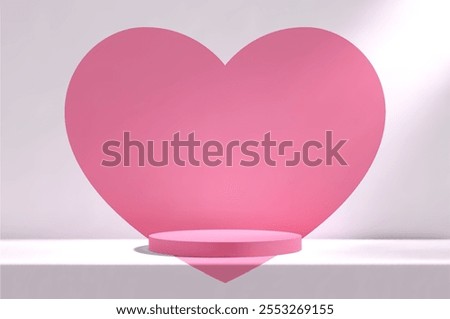 3d pink podium in white empty room with table and heart.