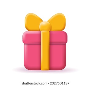 3D pink present box icon. Special limited offer. Discounts and promotions. Prizes and cashback for regular customers. Cartoon isometric vector illustration isolated on white background